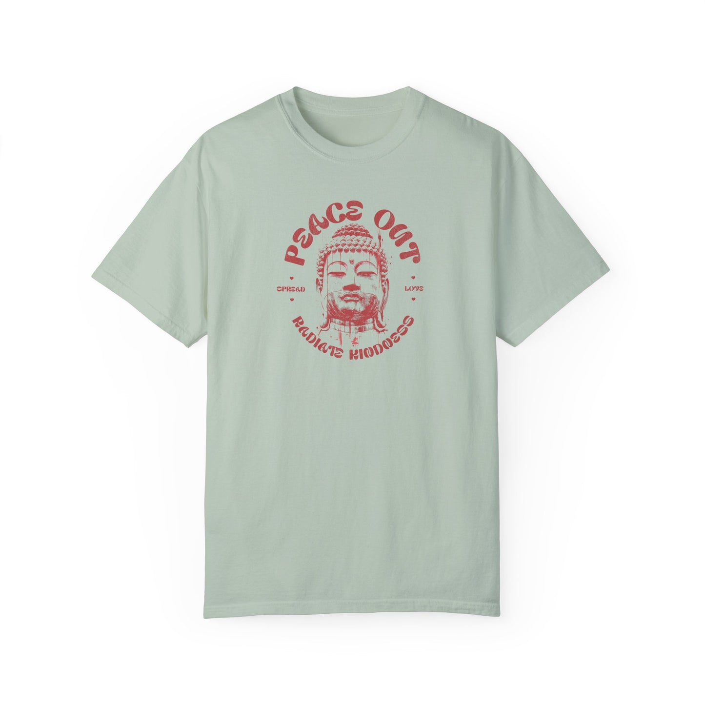 Unisex Peace Out Buddha T-Shirt - Relaxed Fit, Garment-Dyed, Ideal for Spiritual Vibes