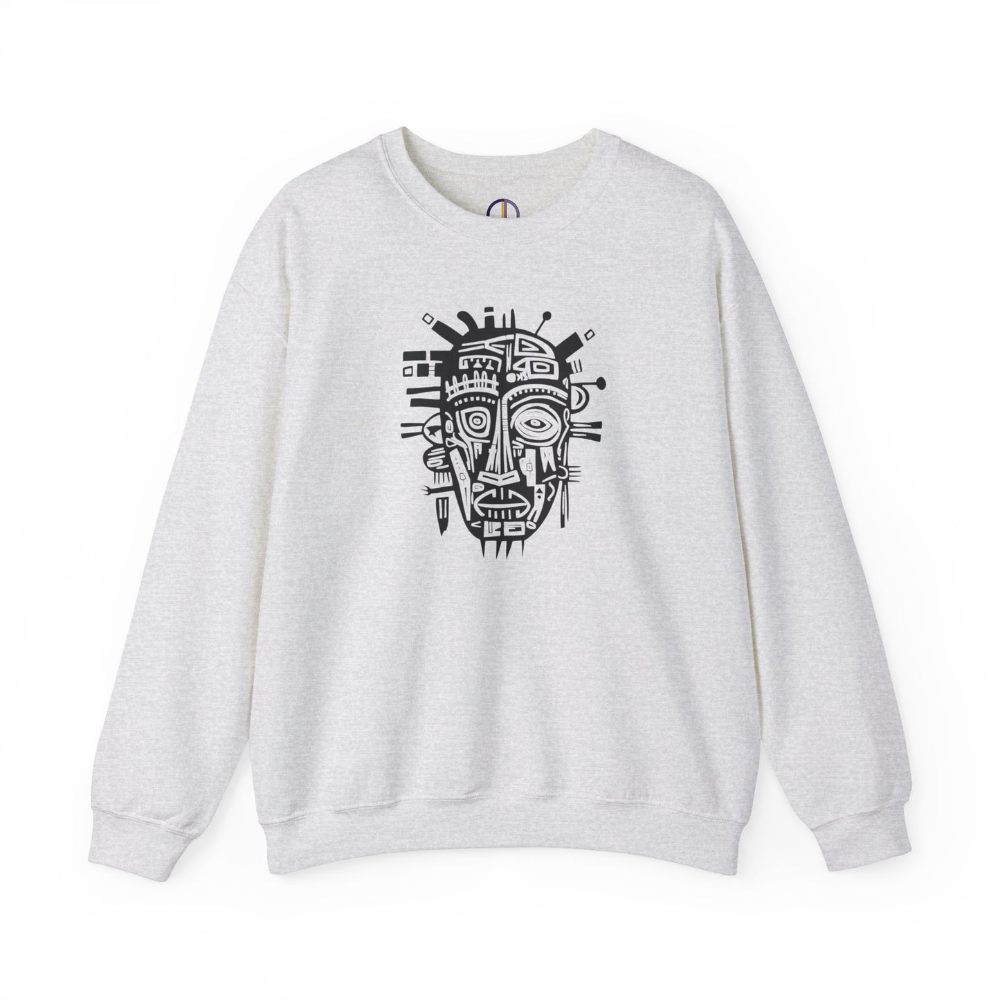 Unisex Sweatshirt with Abstract African Mask Art, Medium to Heavy weight Poly/Cotton Blend