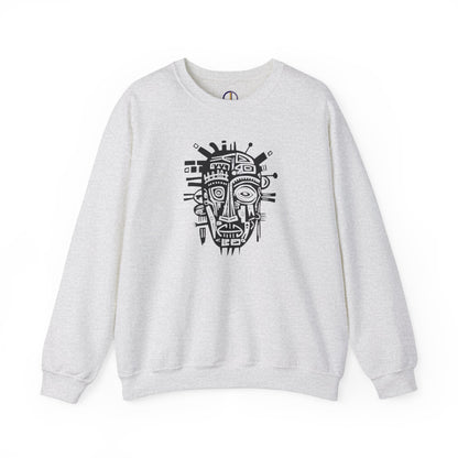 Unisex Sweatshirt with Abstract African Mask Art, Medium to Heavy weight Poly/Cotton Blend