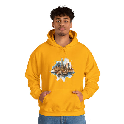 Unisex Hoodie Art on Apparel with City Pulse: Urban Tapestry Boots on New York Skyline