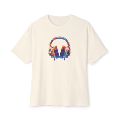 Pop Art Style Headphones, Unisex Oversized Boxy Tee in 6 Colors