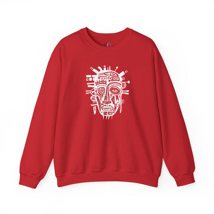 Unisex Sweatshirt with Abstract African Mask Art, Medium to Heavy weight Poly/Cotton Blend