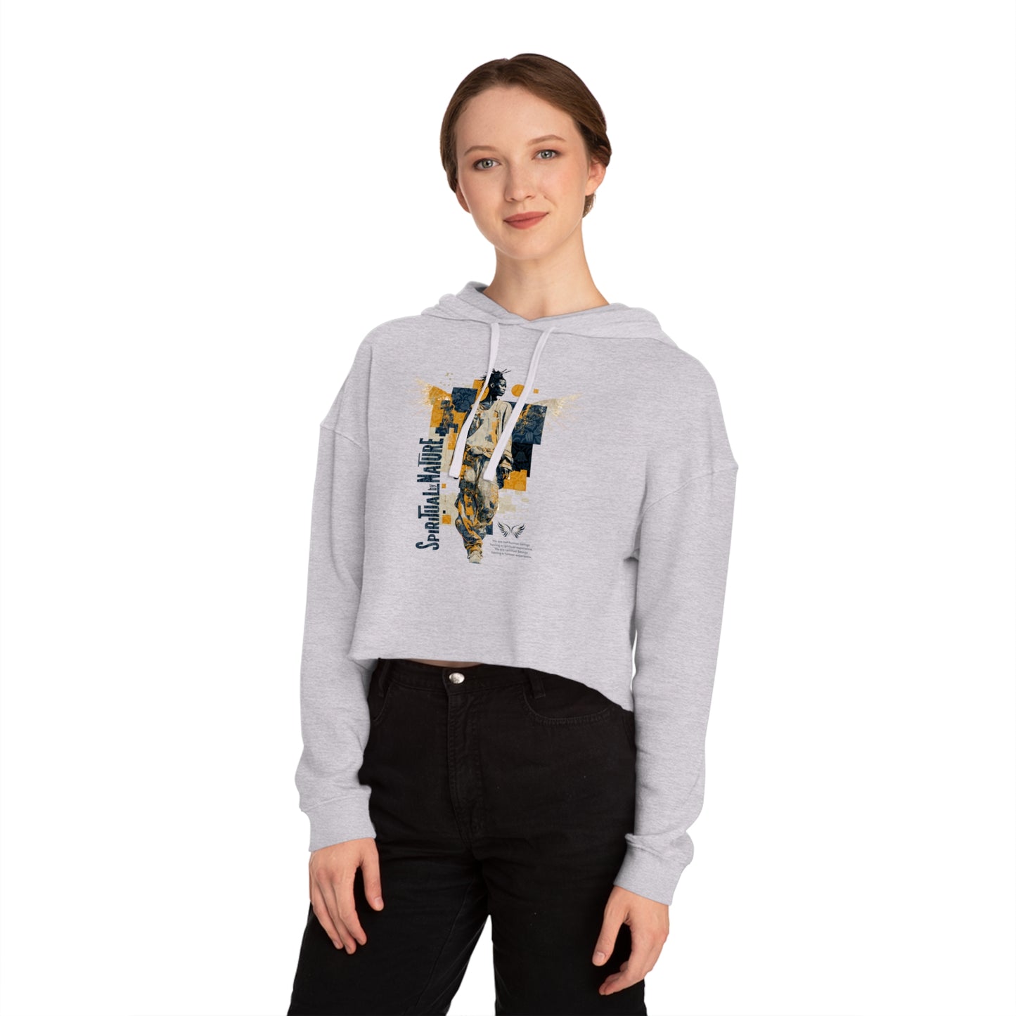 Women's Cropped Hooded Sweatshirt with Angel Graphic - Spiritual by Nature, Street Wear, Urban Style, Stylish Layering, Women's Fashion, Trendy Gift for Her