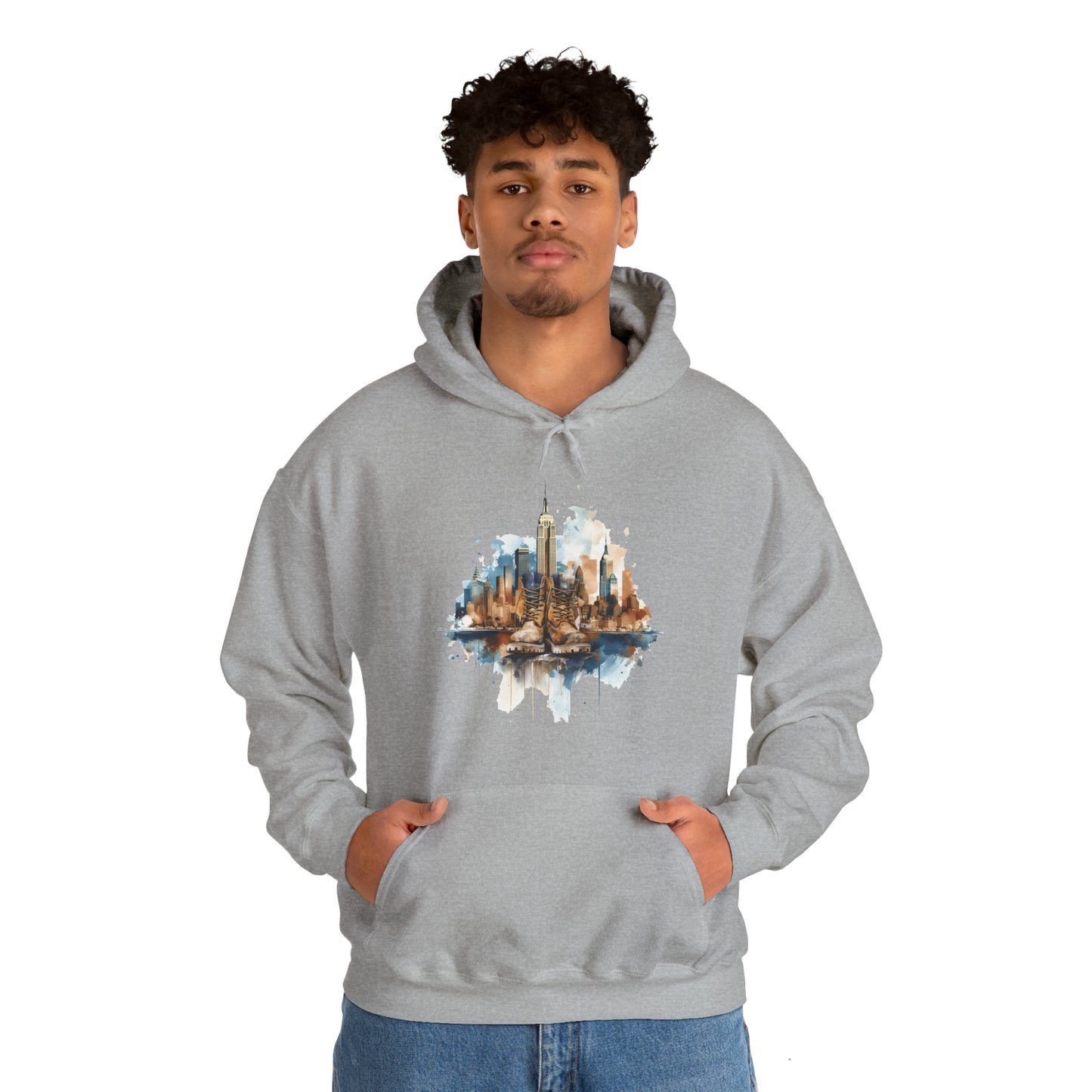 Unisex Hoodie Art on Apparel with City Pulse: Urban Tapestry Boots on New York Skyline