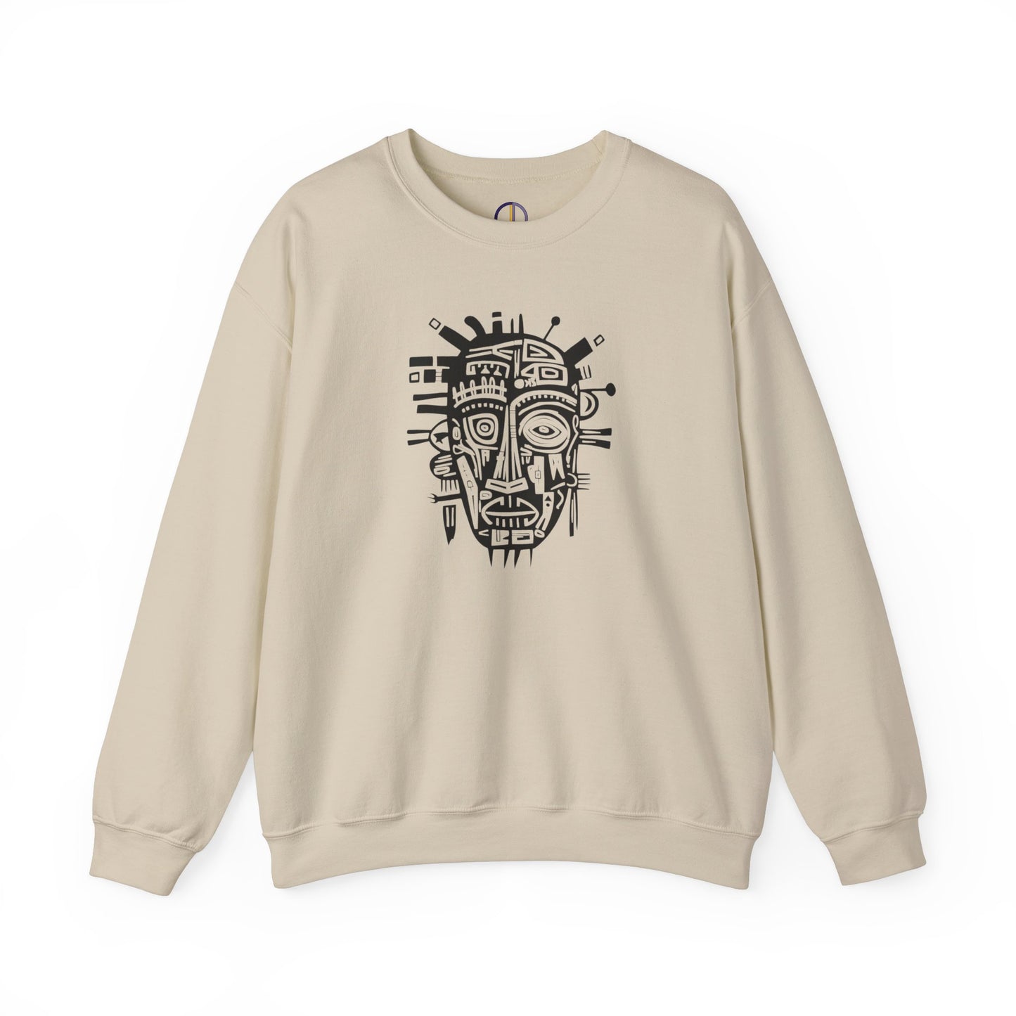 Unisex Sweatshirt with Abstract African Mask Art, Medium to Heavy weight Poly/Cotton Blend