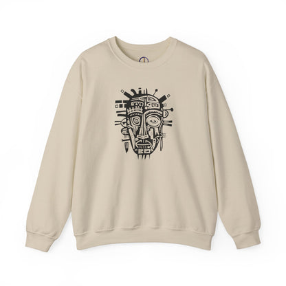 Unisex Sweatshirt with Abstract African Mask Art, Medium to Heavy weight Poly/Cotton Blend