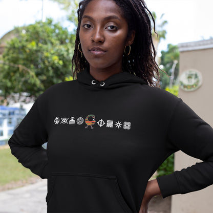 Unisex hoodies with Adinkra Symbols, Ghanaian symbol Afrocentric apparel, cotton blend hoodie, back to school and fall wardrobe, HBCU Campus