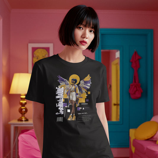 Spiritual by Nature Angel Tee | Urban Collage Art Shirt, Full Front Graphic, Comfort Colors Streetwear, Divine Energy Tshirt