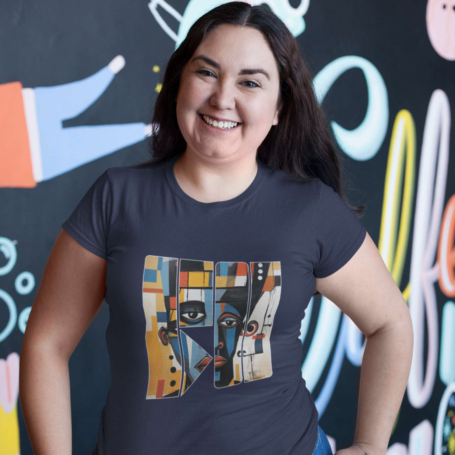 Graphic Tshirt, Abstract Cubism Style Graphic T-Shirt Cotton Tee for Art Lovers and African American Cultural Enthusiasts