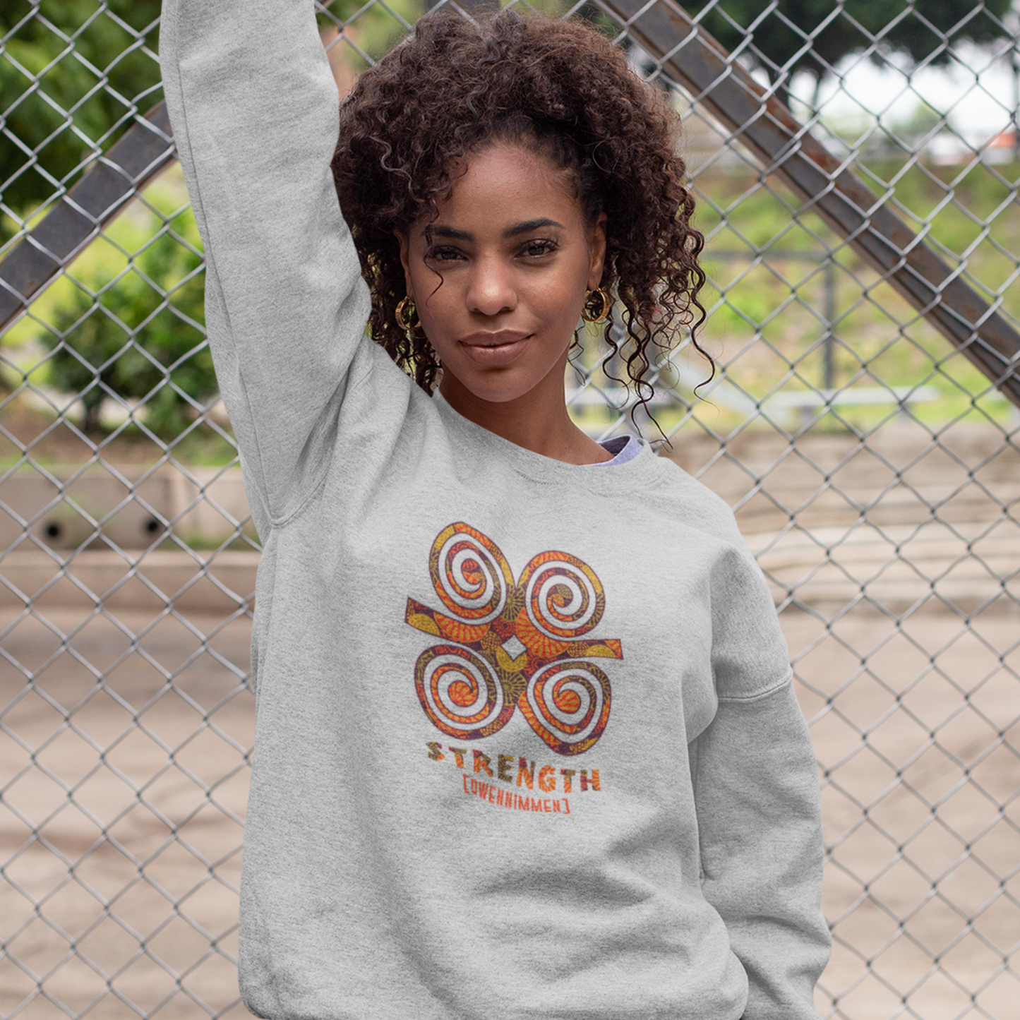 Unisex Adinkra Symbol Sweatshirts with Ghanaian Ram's Horn Dweninmmen Symbol