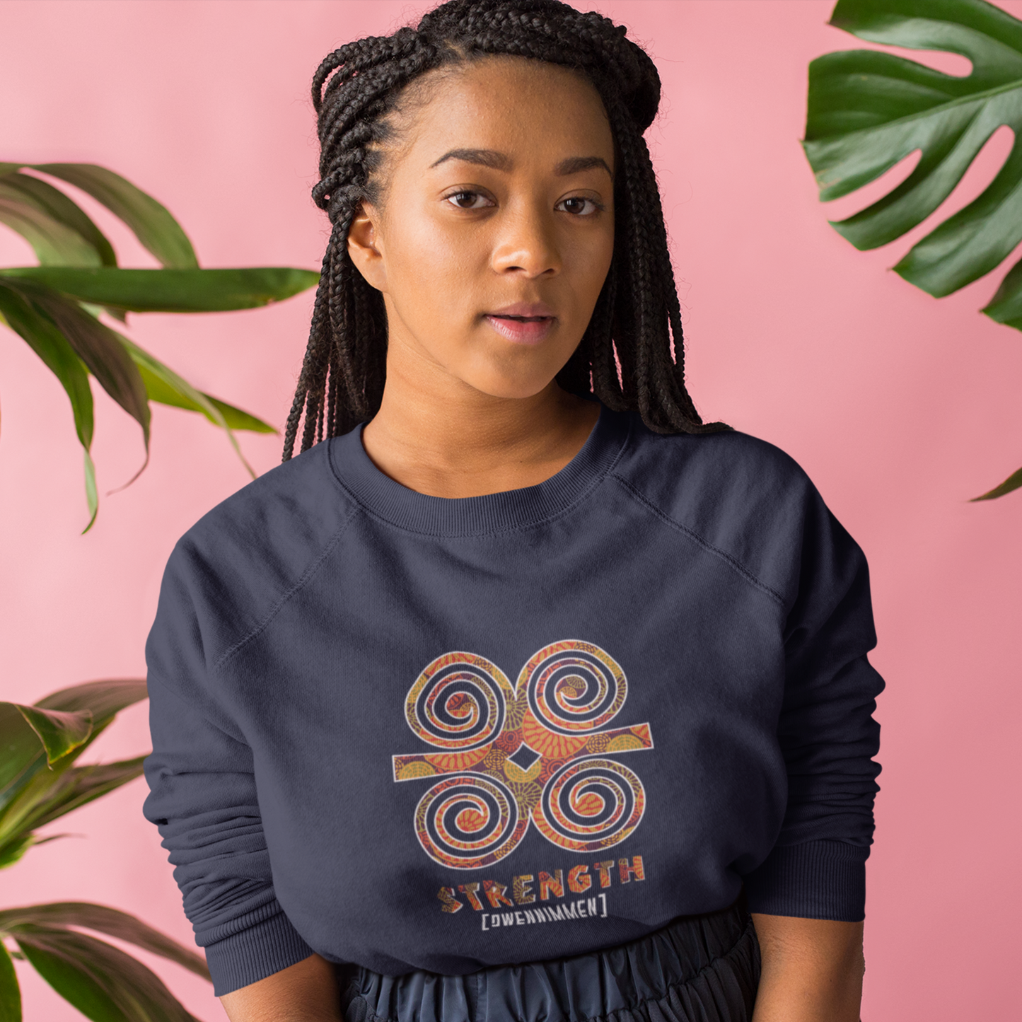 Unisex Adinkra Symbol Sweatshirts with Ghanaian Ram's Horn Dweninmmen Symbol