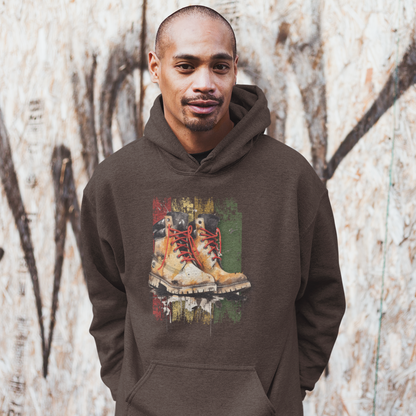 Unisex Hoodie Art on Apparel with City Pulse: City Rhythm Boots Red Laces