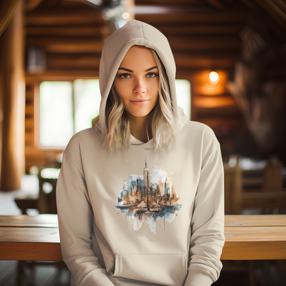 Unisex Hoodie Art on Apparel with City Pulse: Urban Tapestry Boots on New York Skyline