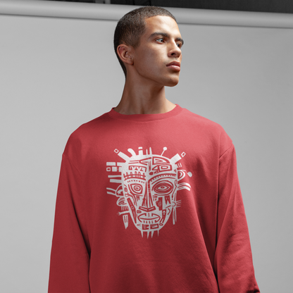 Unisex Sweatshirt with Abstract African Mask Art, Medium to Heavy weight Poly/Cotton Blend