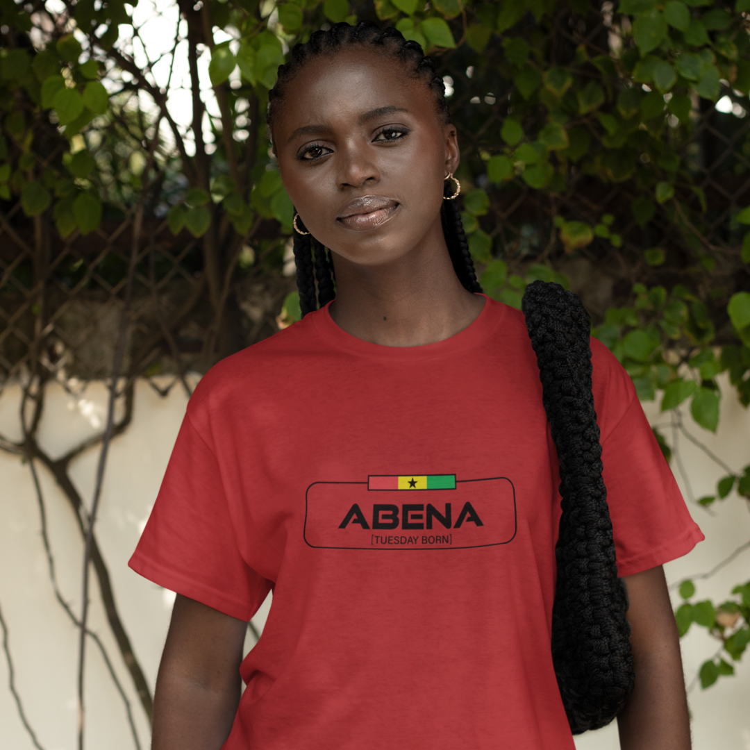 Akan Day Name Unisex Heavy Cotton Tee, Ghanaian Birthday Name T-shirt, [Tuesday Born Female = Abena], Cultural Ethnic Gift Idea