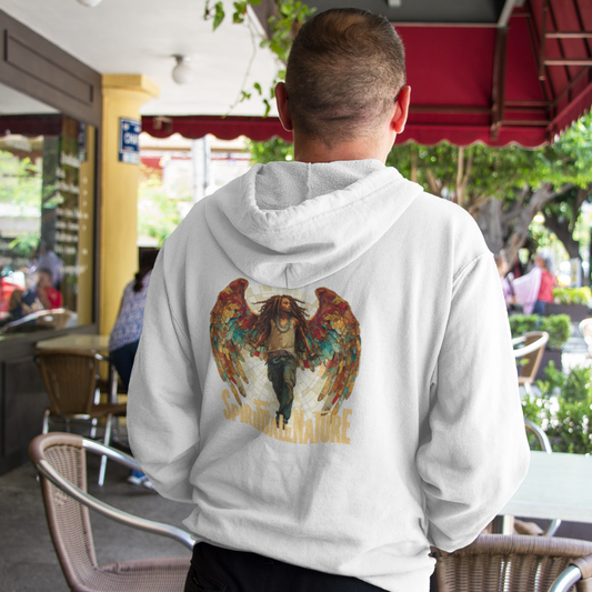Bohemian Angel Wing Zip Hoodie Back Graphic - Cozy Unisex Sweatshirt, Gift for Art Lovers, Unique Warm Layer, Perfect for Festivals & Everyday Wear